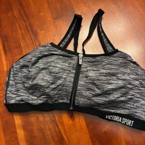 Victoria Secret port Bra Heather Black Front zip and close Racerback Sz 38c